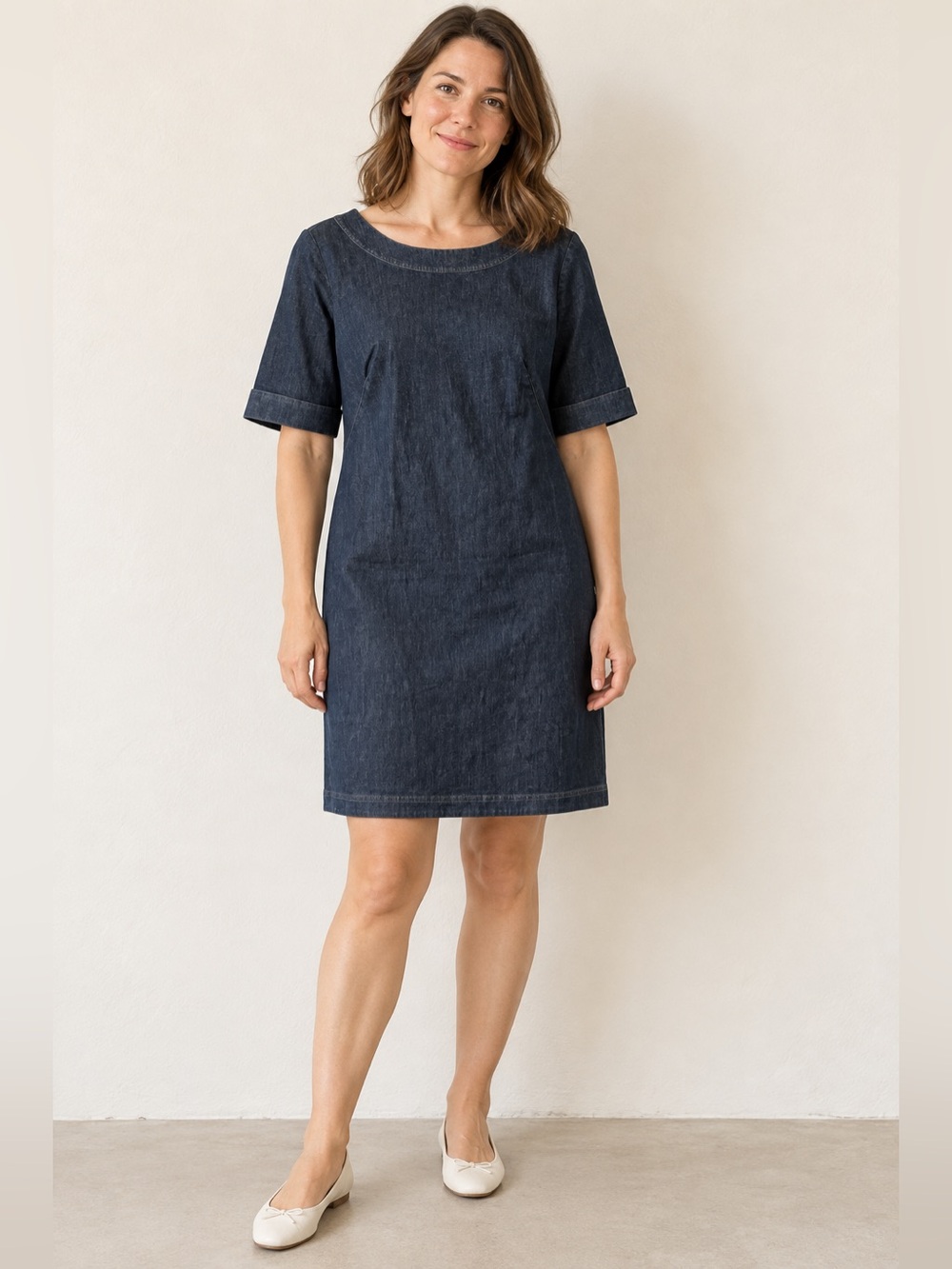 Boden Dark Wash Denim Shift Dress Boat Neck | Western Classic Tall 12L EUC #896